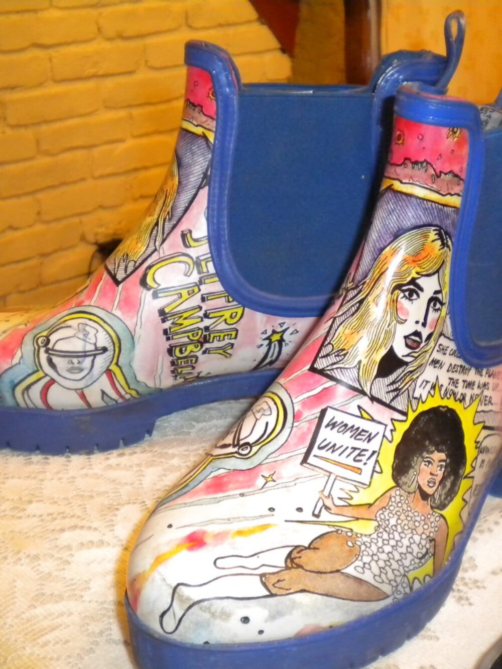 Jeffrey Campbell Women Unite Rubber Ankle Rain Boots – Multicolor/Blue